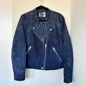 BlankNYC Navy Blue Suede Leather Moto Jacket